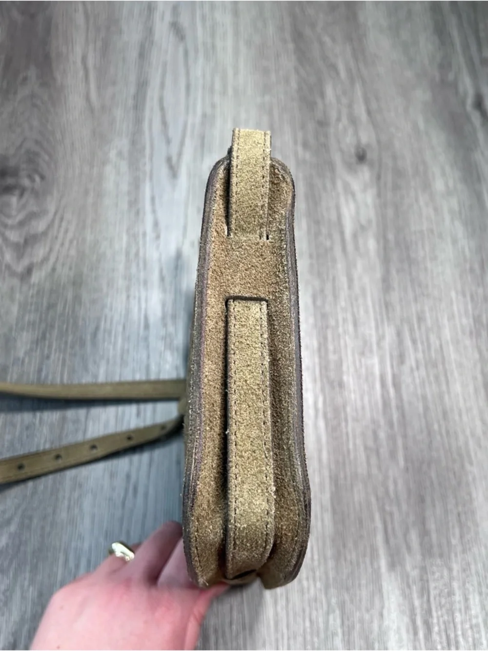 MADEWELL The Simple Crossbody‎ Bag Purse Small Suede Leather Olive Green Gold
